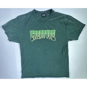 Vintage Creature Skateboards T-Shirt Green Logo NHS Inc Men's Medium Faded Tee